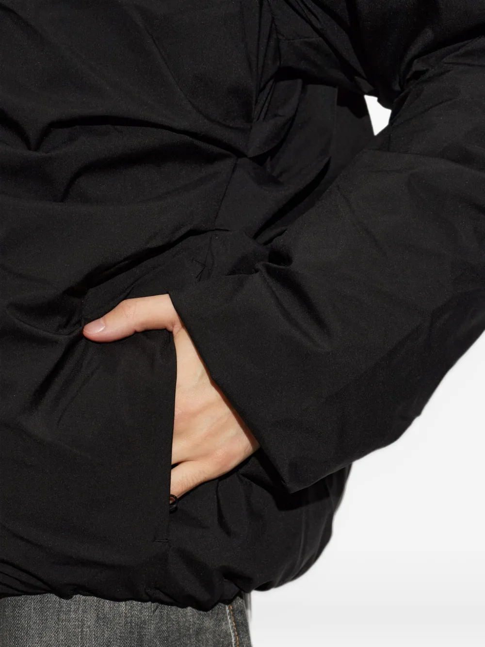 Post Archive Faction Flare ruched-detail down jacket Zwart