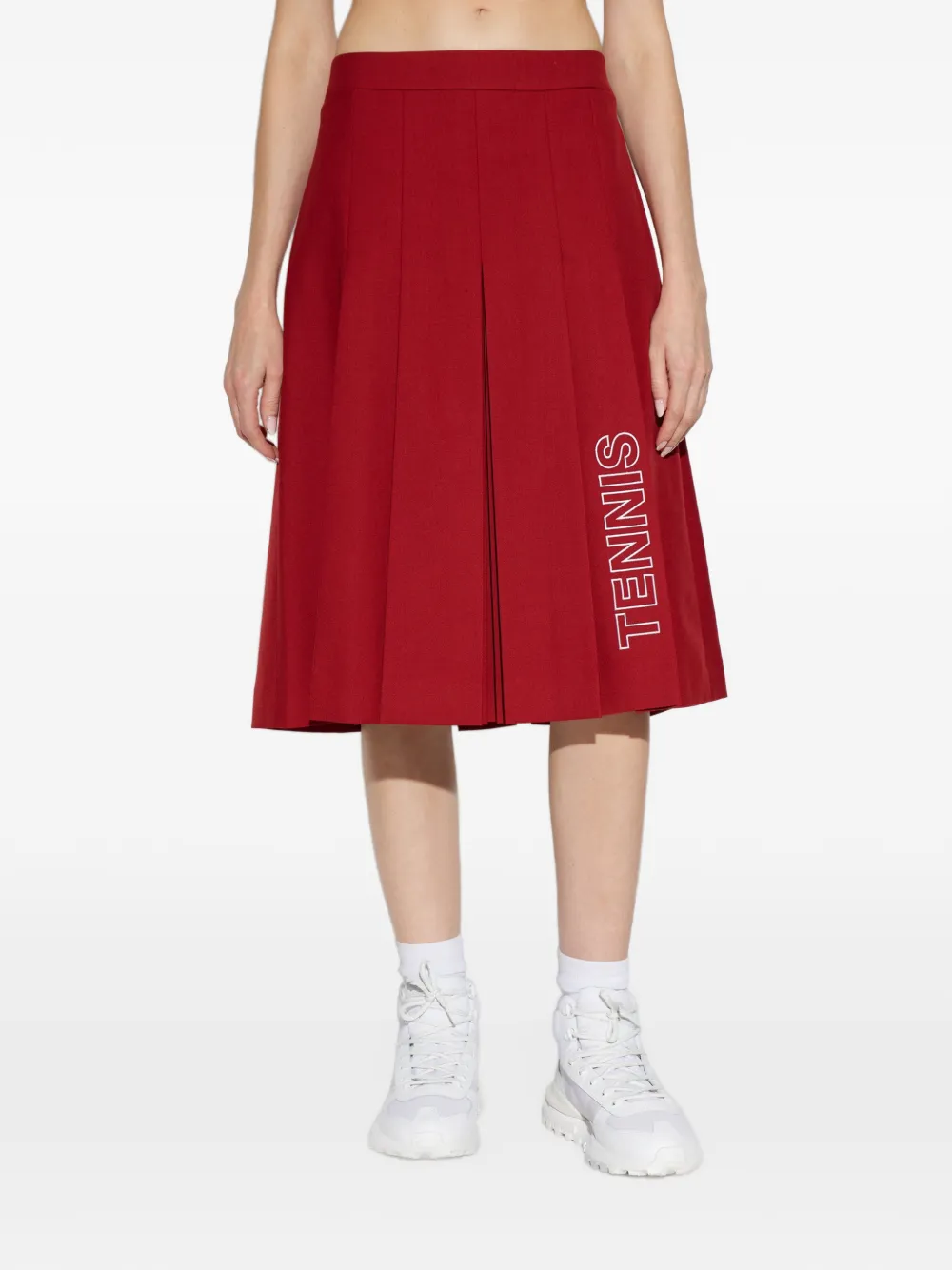 Lacoste Runway embroidered pleated midi skirt Rood