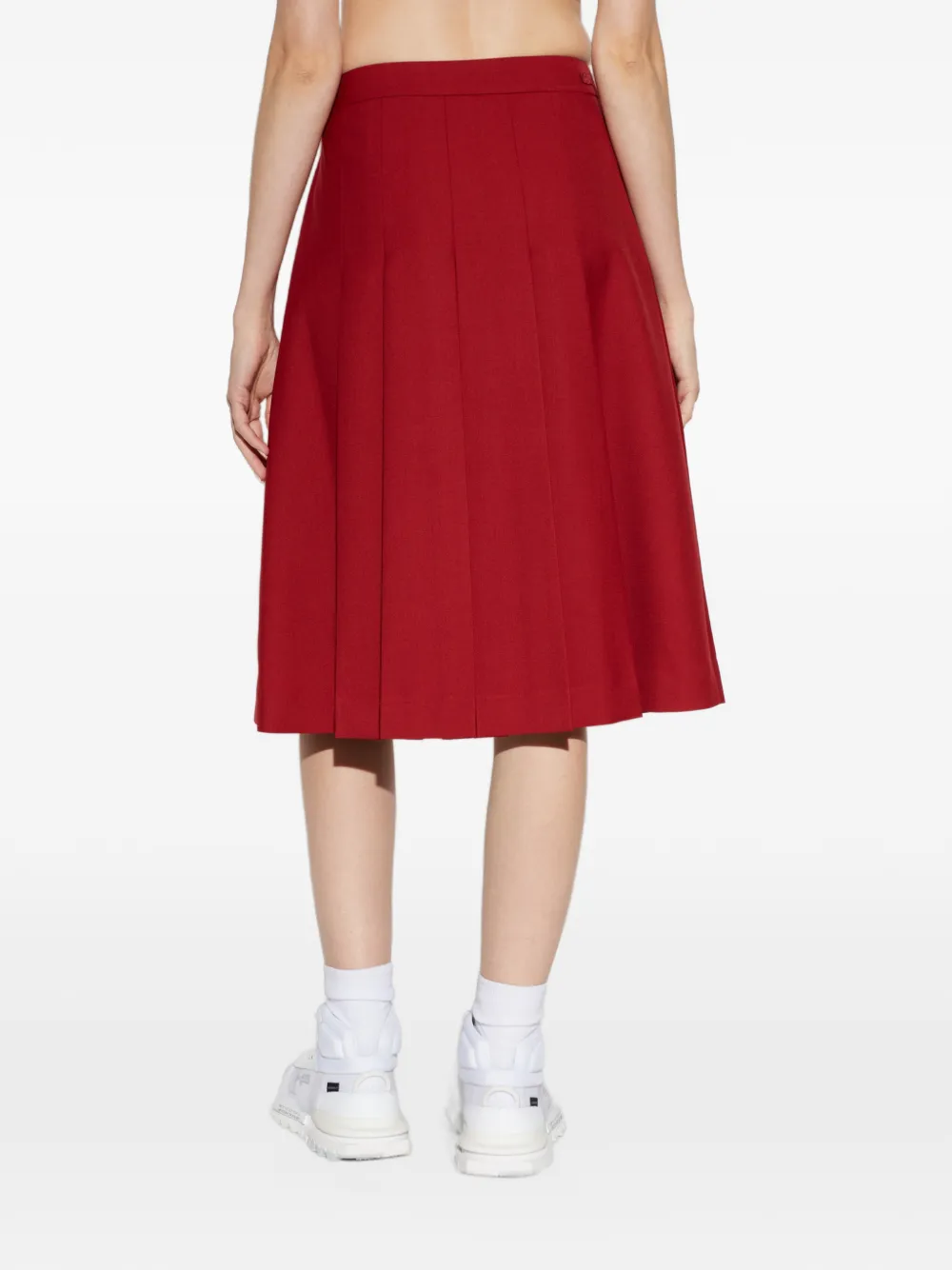 Lacoste Runway embroidered pleated midi skirt Rood