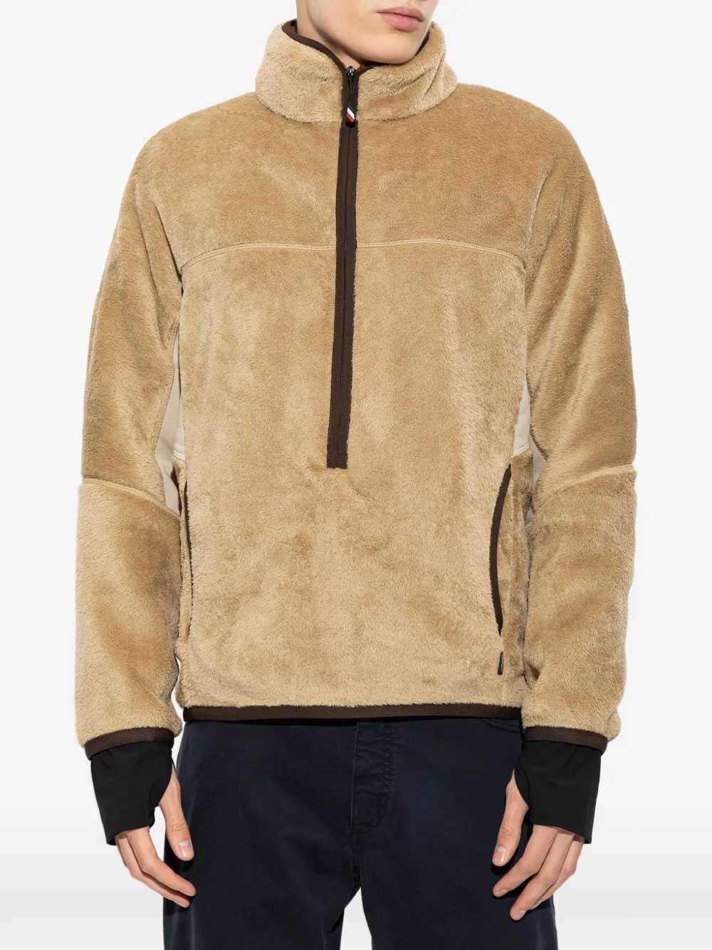 Moncler Grenoble half-zip fleece sweatshirt Beige