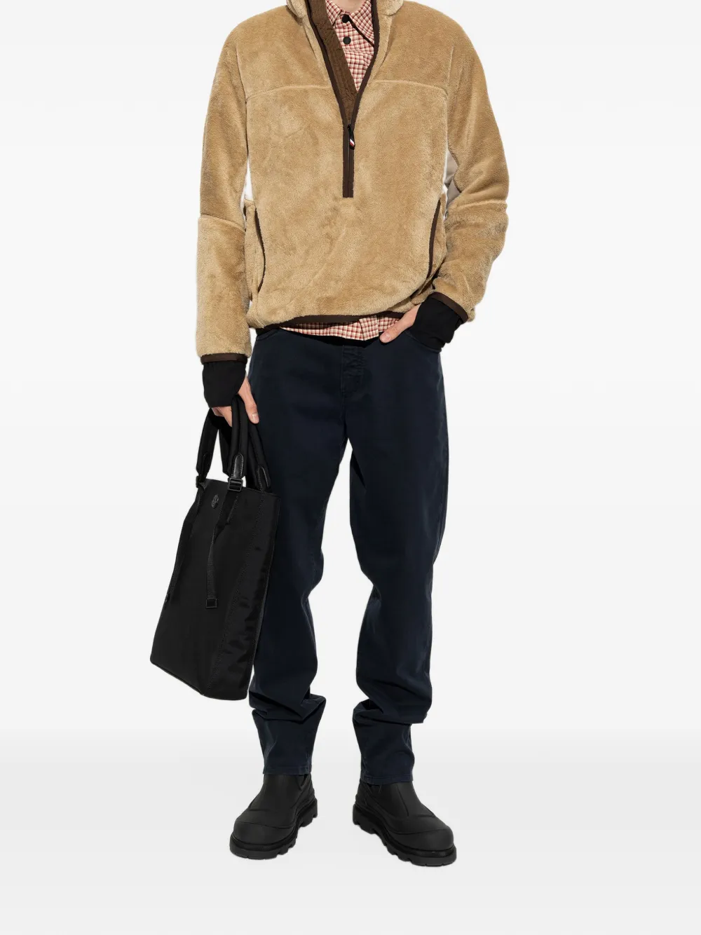 Moncler Grenoble half-zip fleece sweatshirt Beige