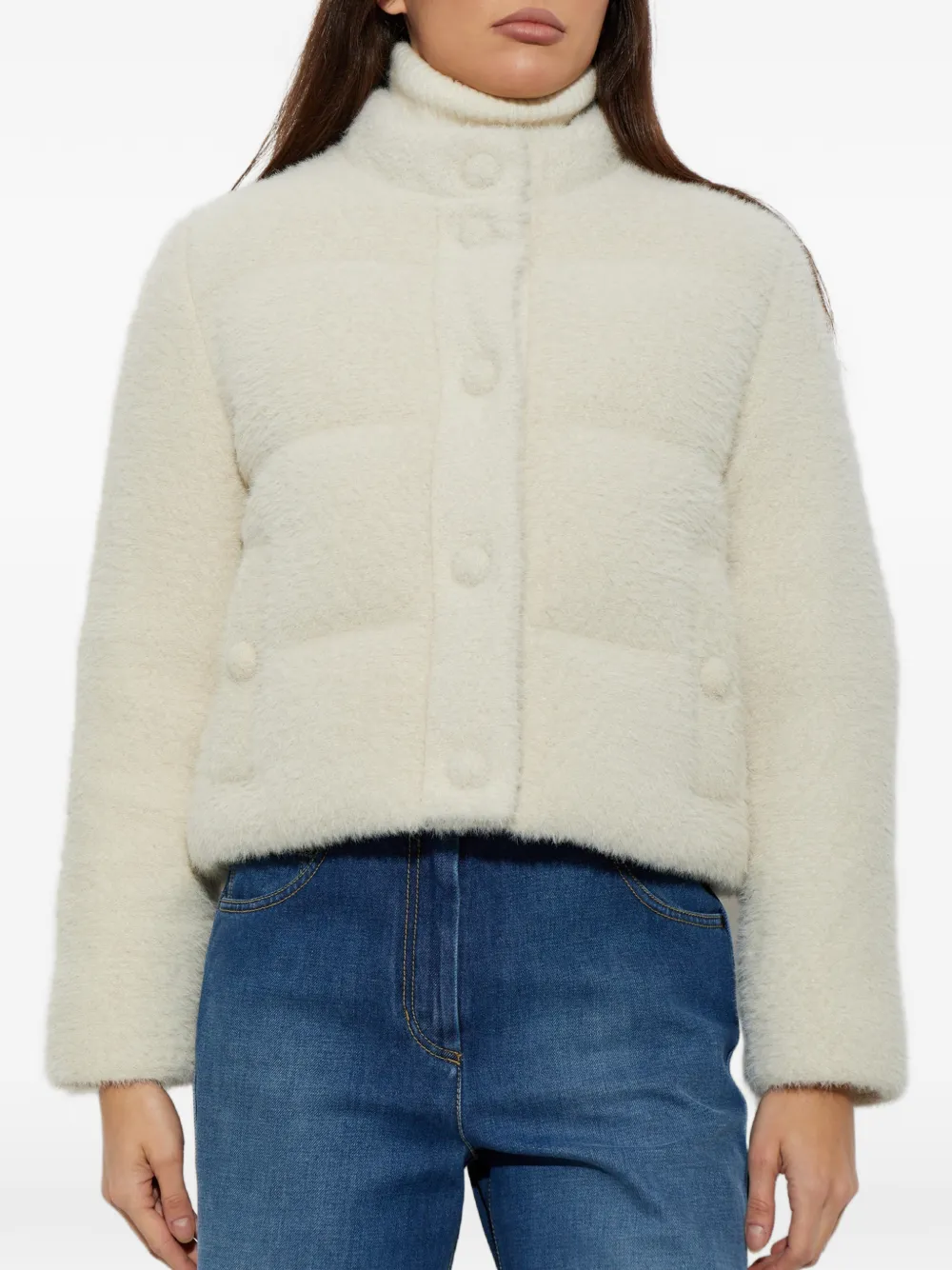 Moncler quilted logo-patch jacket Beige