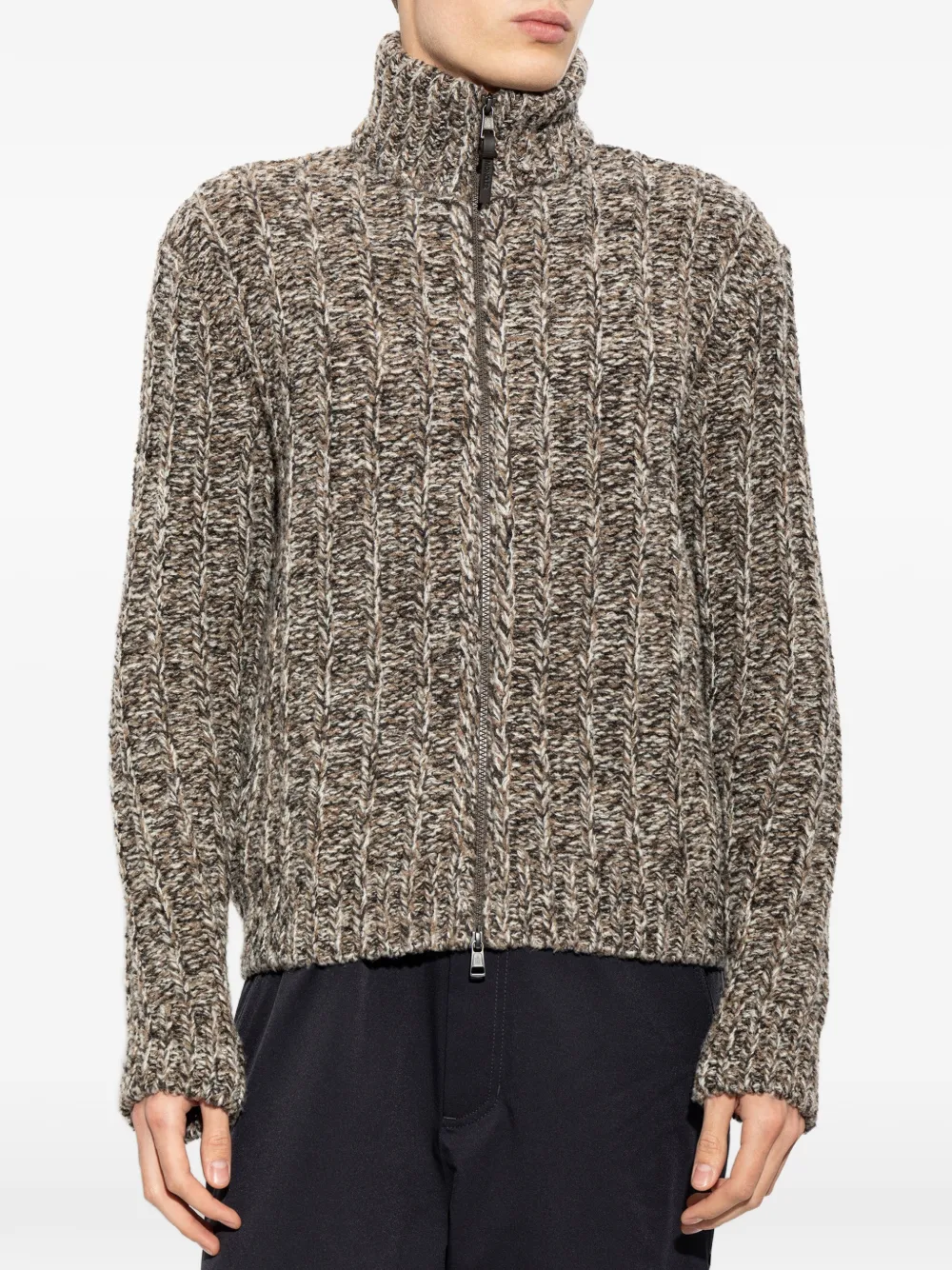 Moncler wool blend bouclé zip-up cardigan Bruin