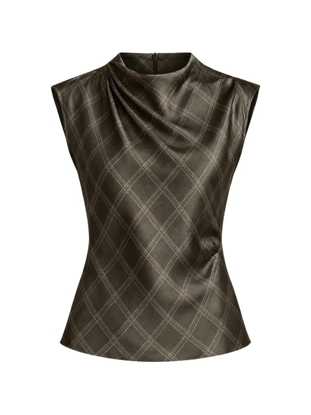 Vince Diamond-plaid cowl-neck top Groen