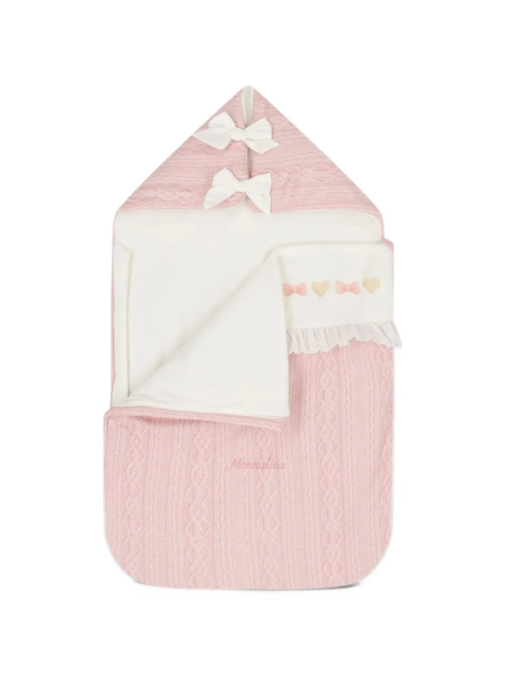 Monnalisa cable-knit ruffled baby nest Roze
