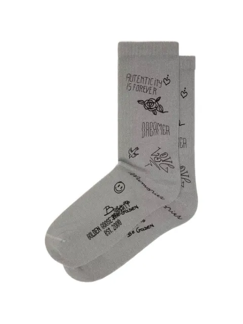 Golden Goose grey ribbed socks with white scribble print