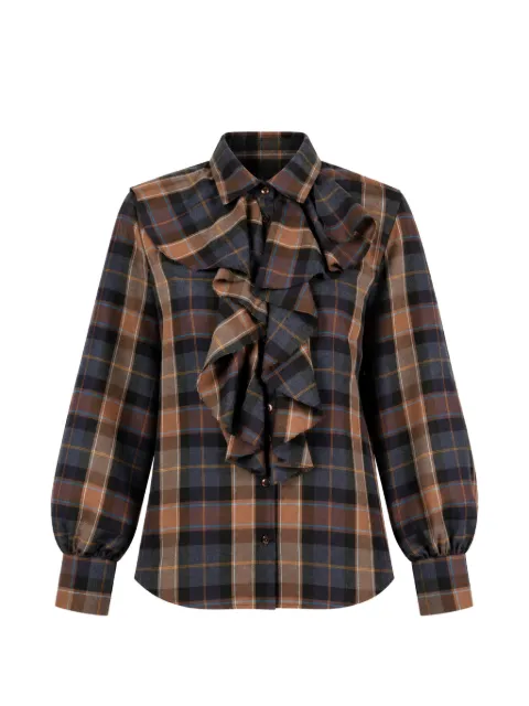 VICOLO ruffled check-print button-up shirt