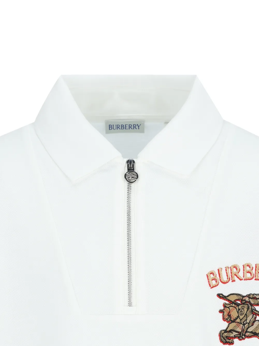 Burberry Kids logo-embroidered zip-neck polo shirt Wit