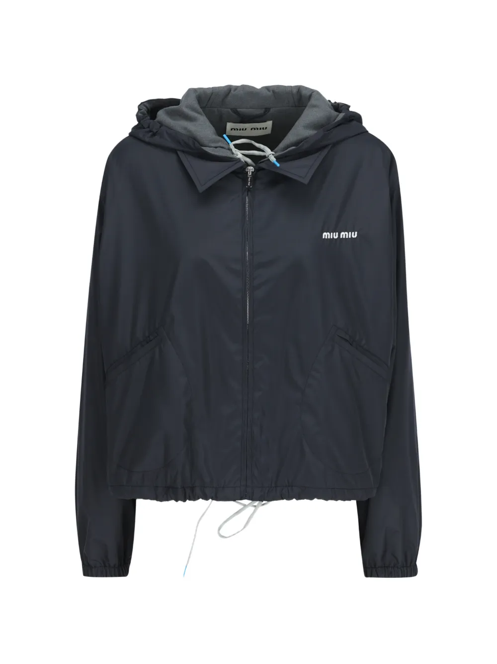 Miu Miu logo-print hooded jacket - Blu