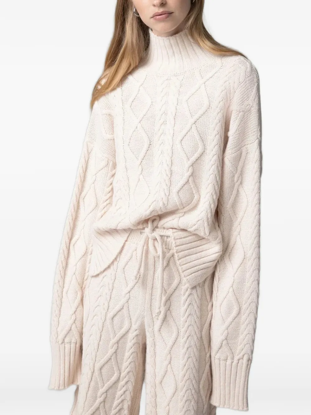 Gaëlle Paris Kabelgebreide trui met hoge hals Beige