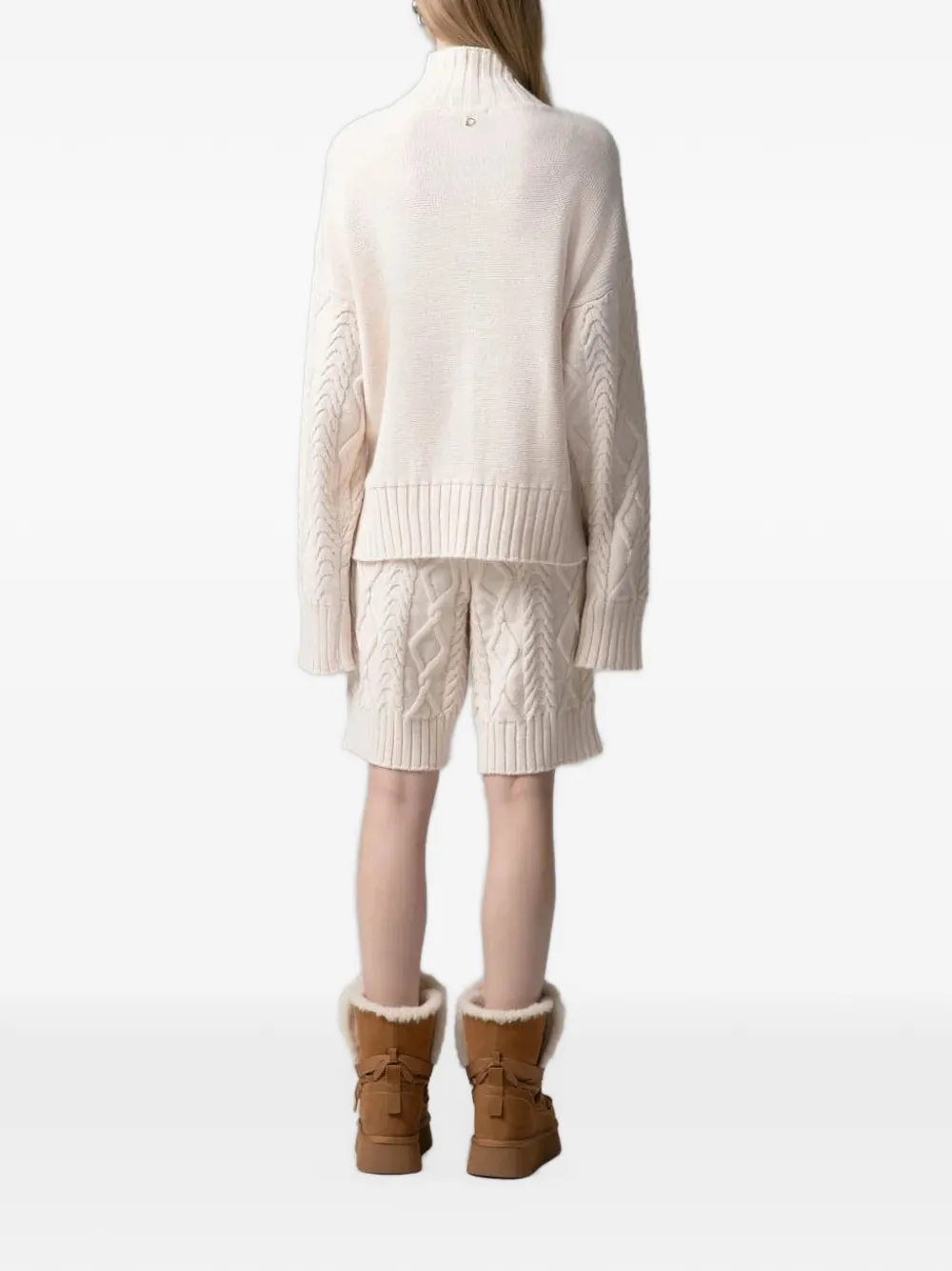 Gaëlle Paris Kabelgebreide trui met hoge hals Beige