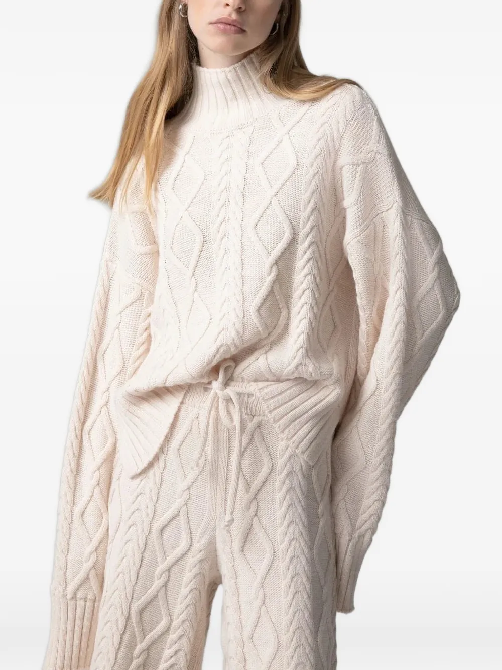 Gaëlle Paris Kabelgebreide trui met hoge hals Beige