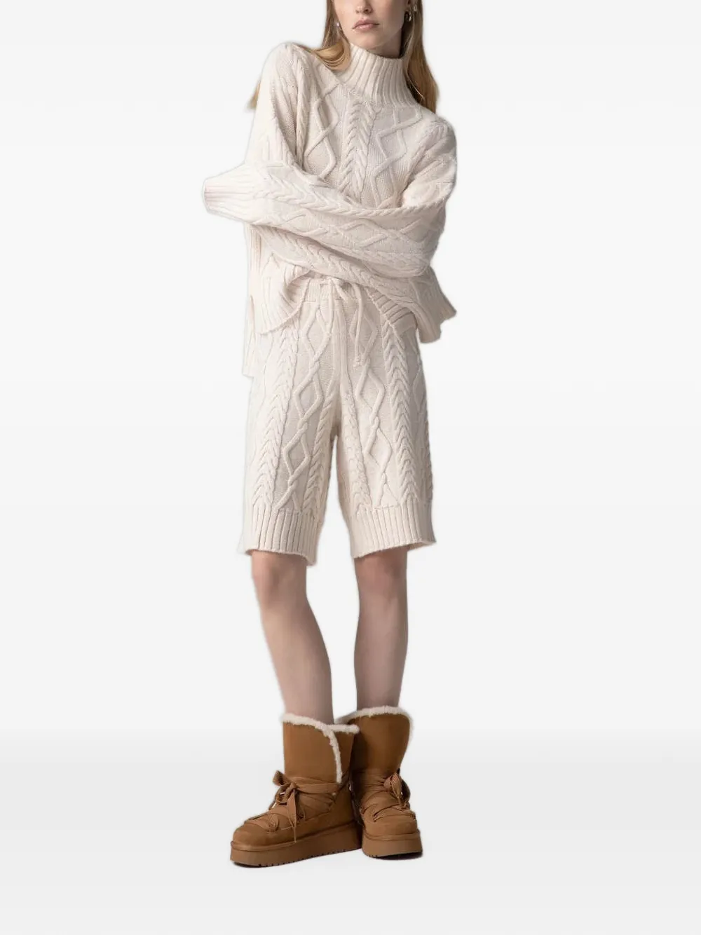 Gaëlle Paris Kabelgebreide trui met hoge hals Beige