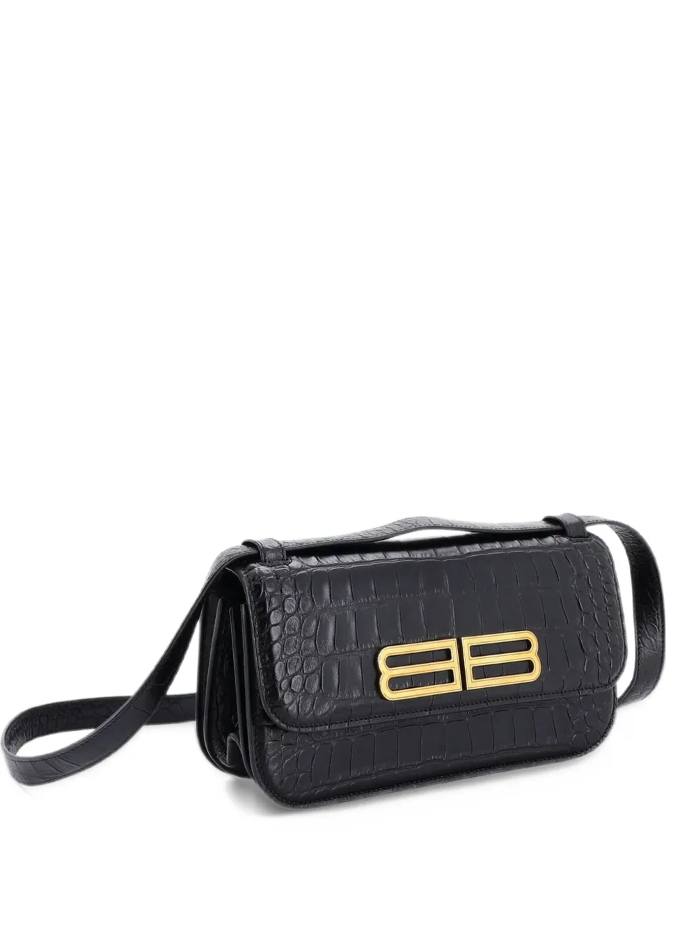 Balenciaga Pre-Owned Gossip Flap Bag Crocodile Embossed Leather Small shoulder bag - Nero