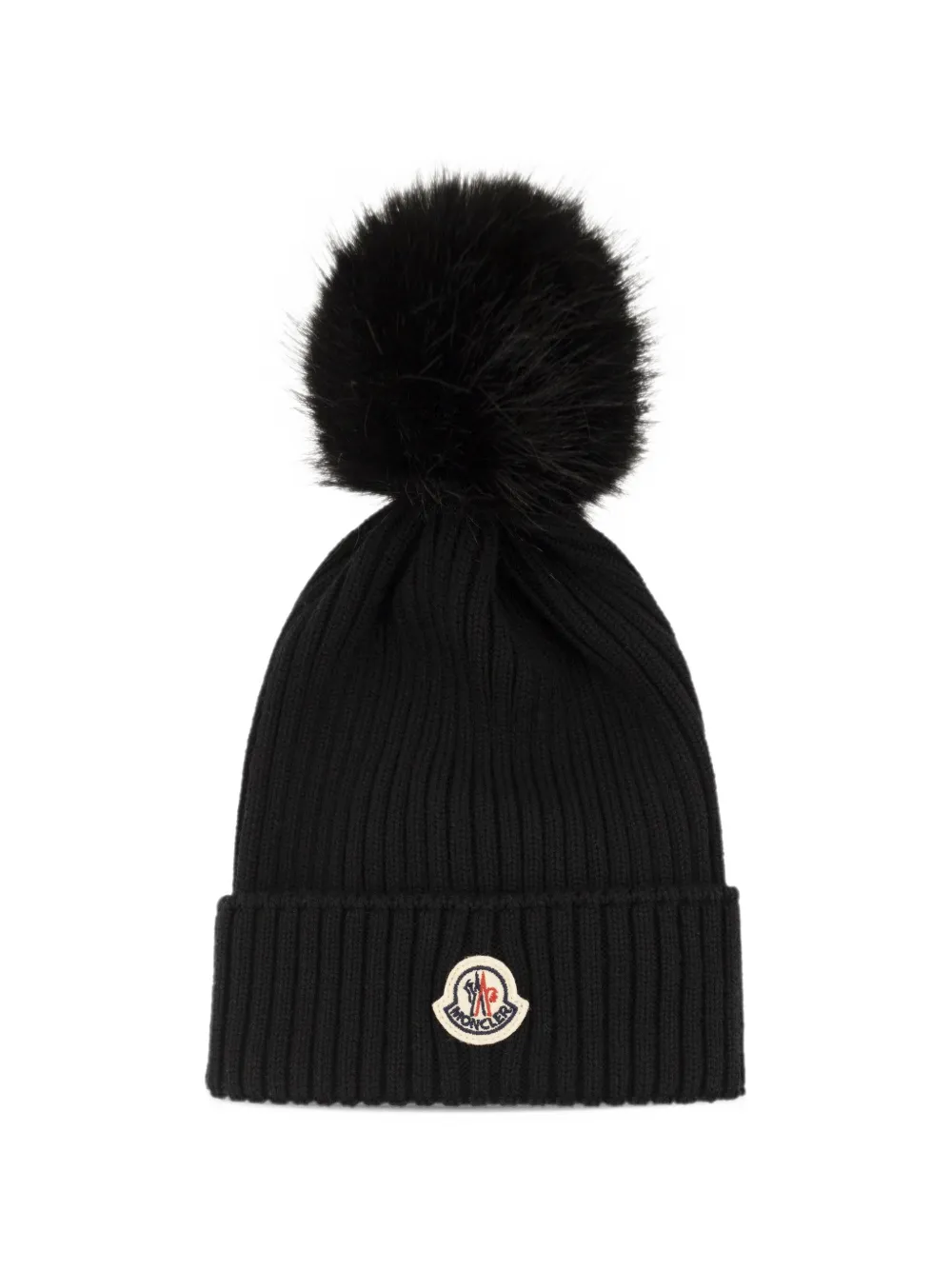 Moncler Enfant pompom-embellished ribbed beanie hat Zwart