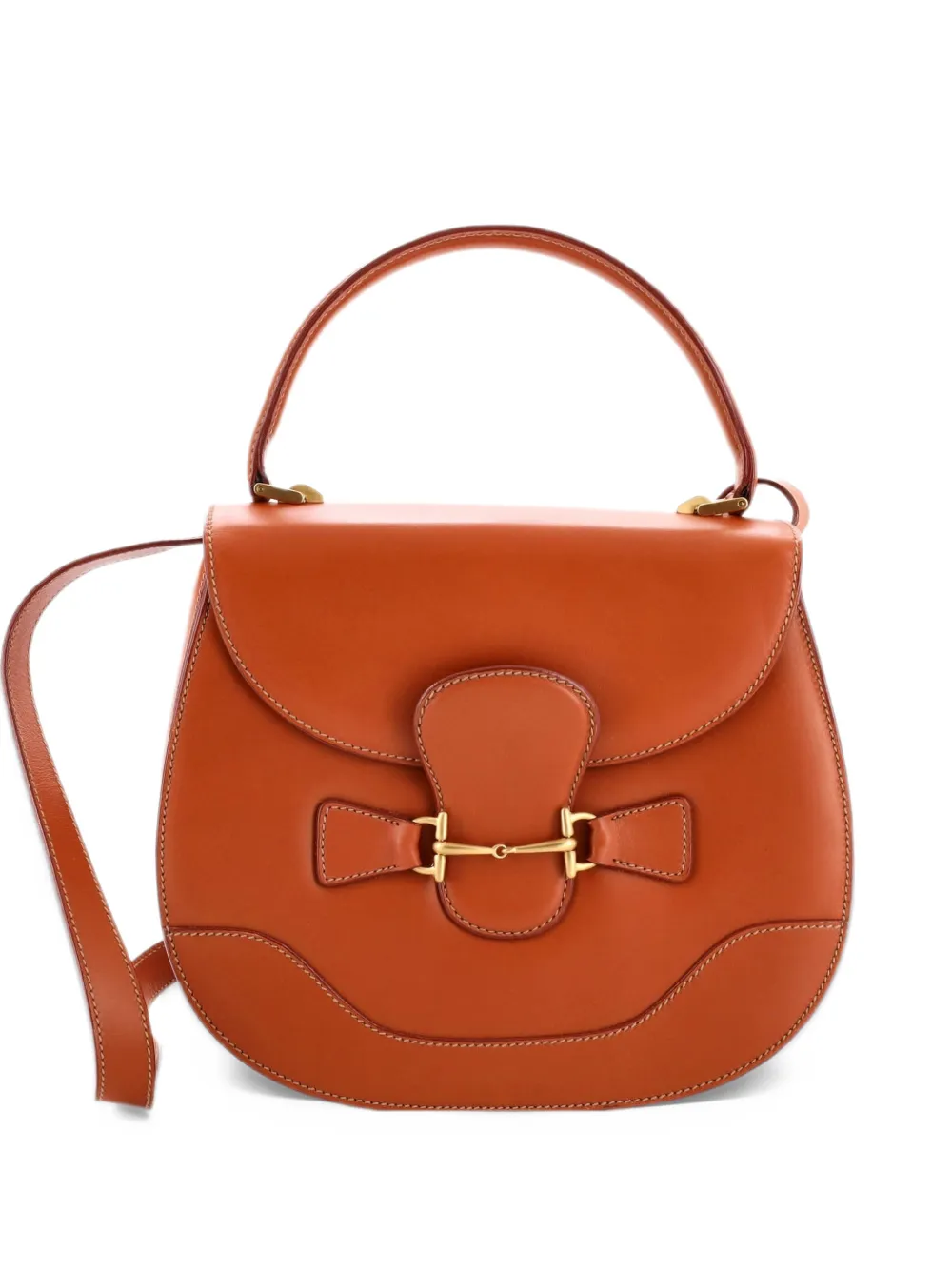 Gucci Pre-Owned Lock Ring Vintage Horsebit Convertible Top Handle Bag satchel - Marrone