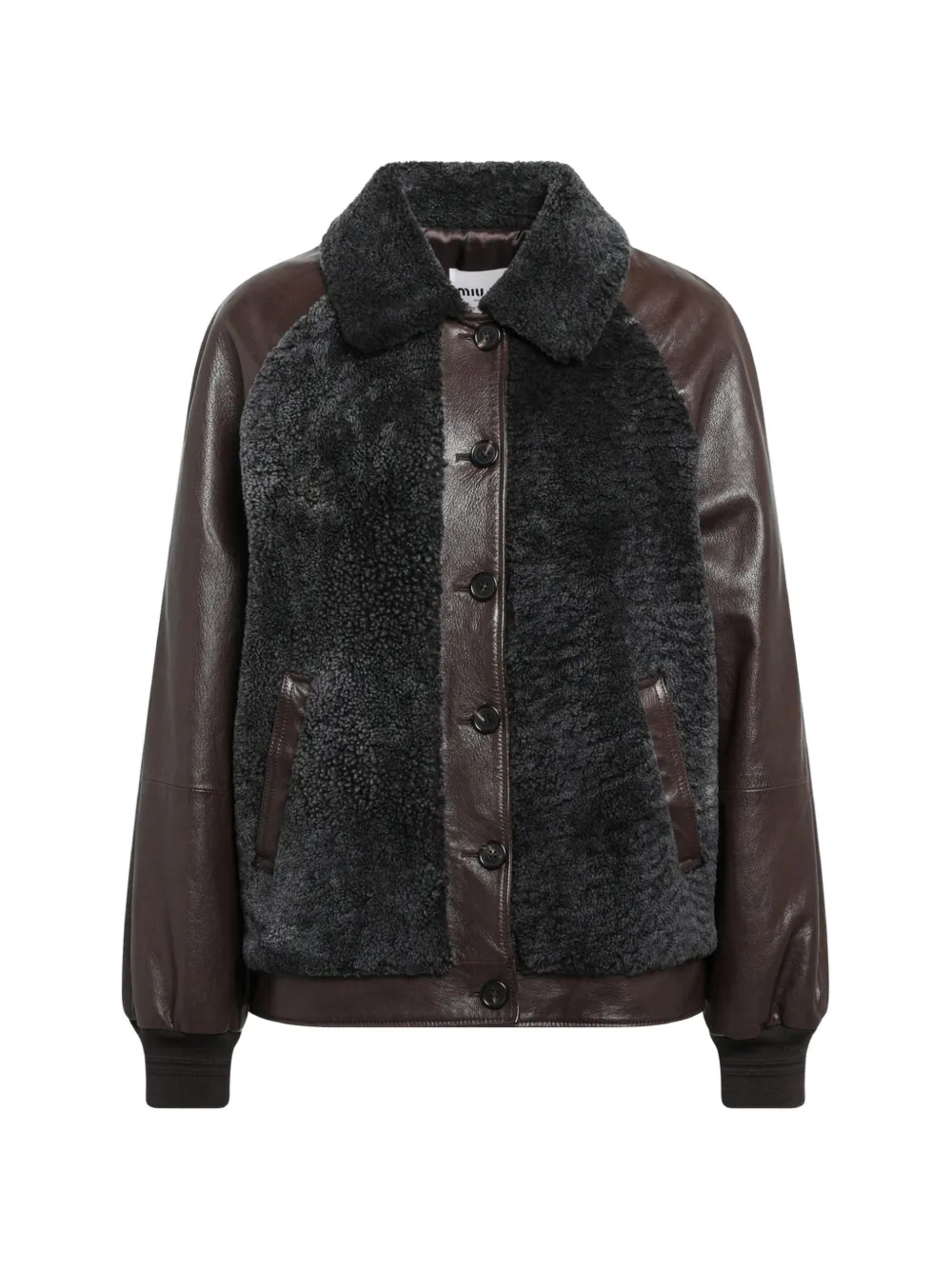 Miu Miu shearling-trimmed leather jacket - Marrone