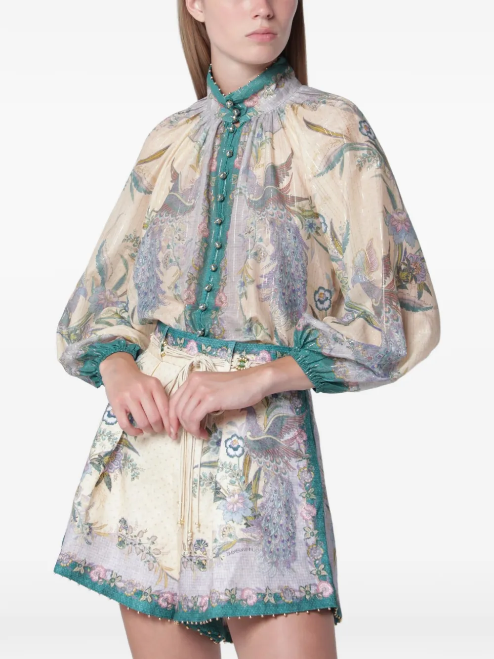 ZIMMERMANN Indra scarf-floral blouse - Toni neutri