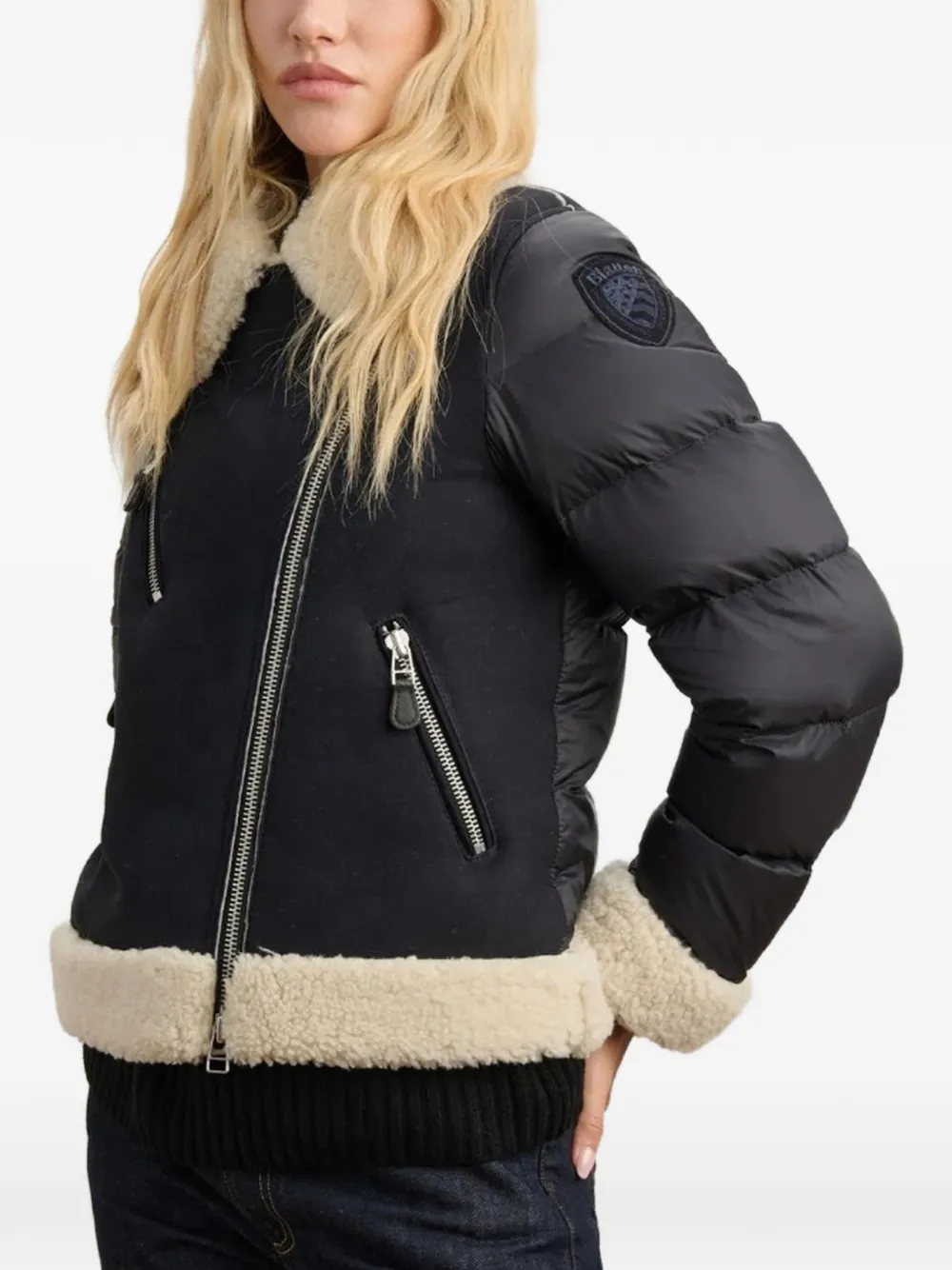Blauer Candor shearling-trim puffer-sleeve jacket - Black