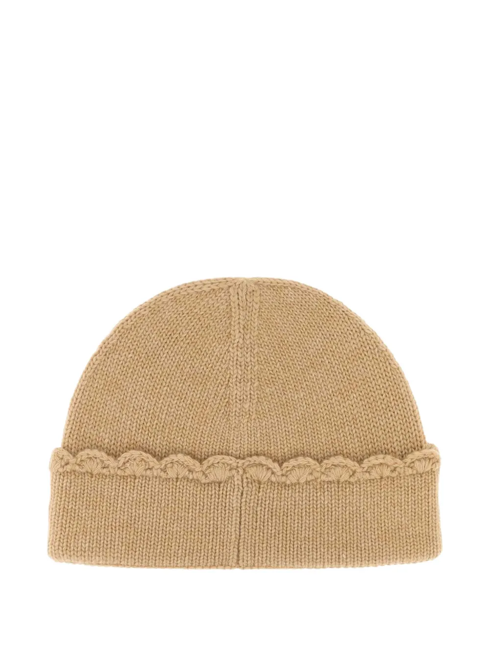 Chloé logo-embroidered scalloped beanie hat Beige