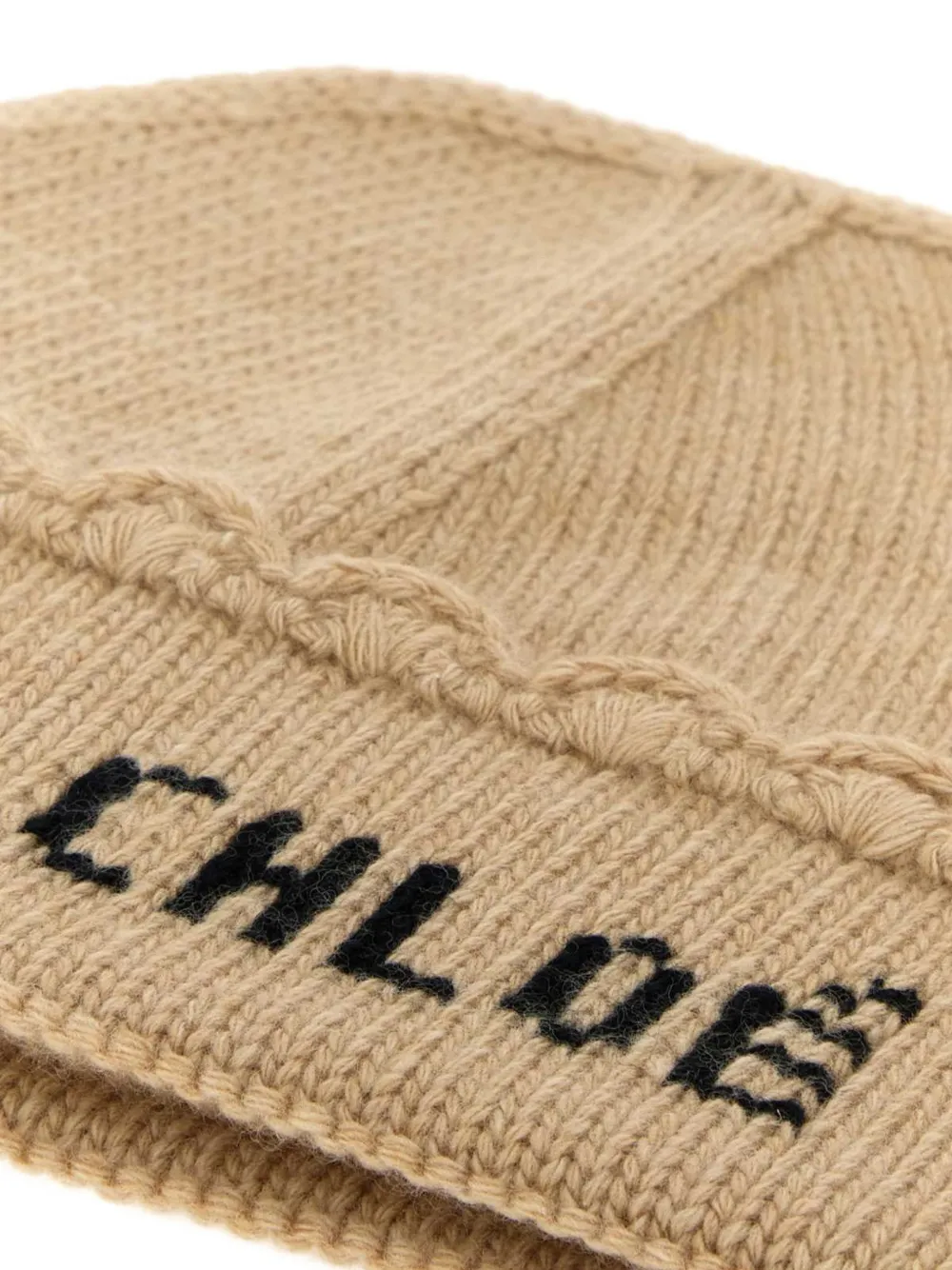 Chloé logo-embroidered scalloped beanie hat Beige