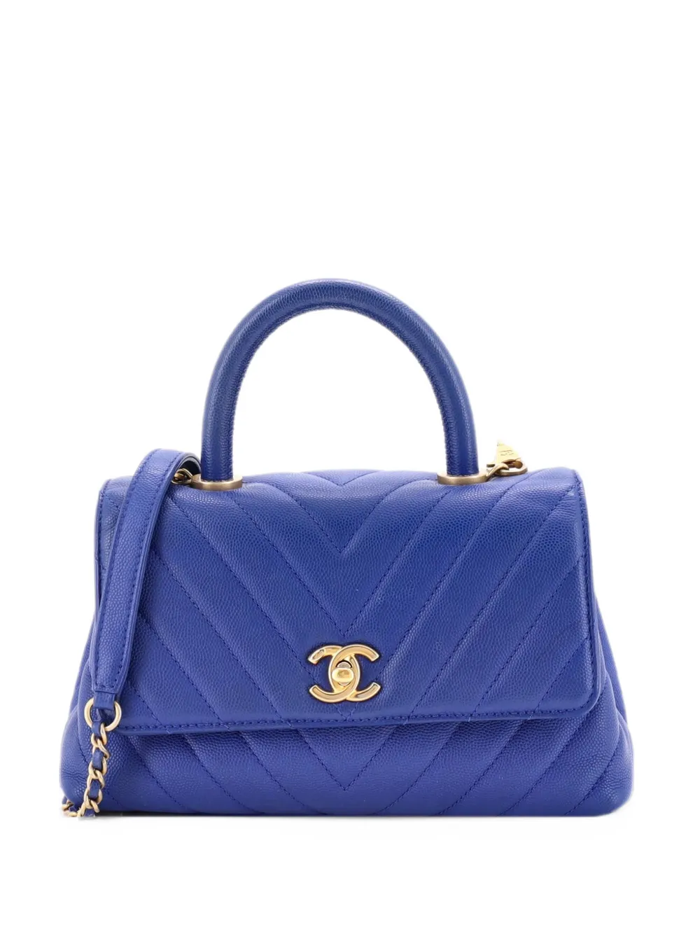 CHANEL Pre-Owned Coco Top Handle Bag Chevron Caviar Mini shoulder bag - Blu