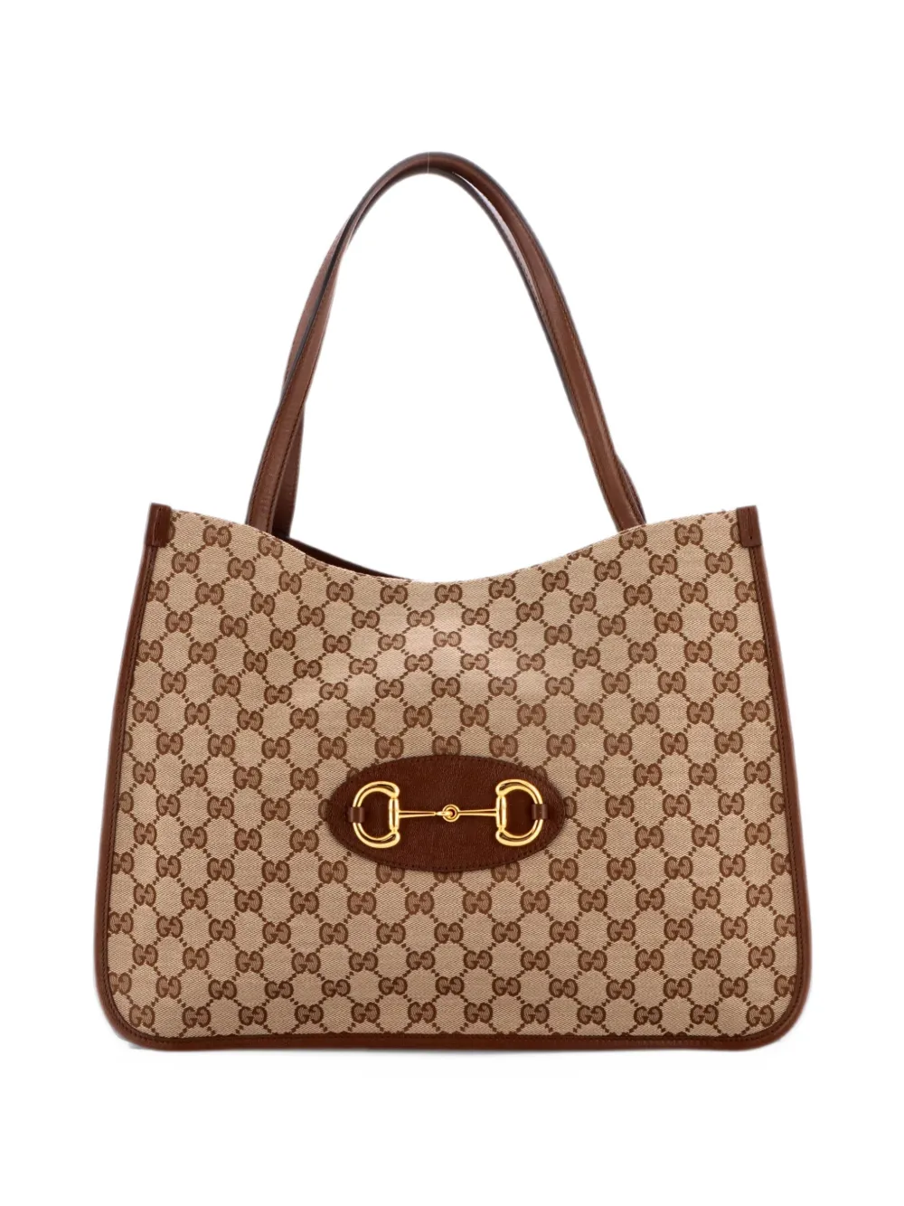 Gucci Pre-Owned Horsebit 1955 GG Canvas with Leather Medium tote bag - Marrone
