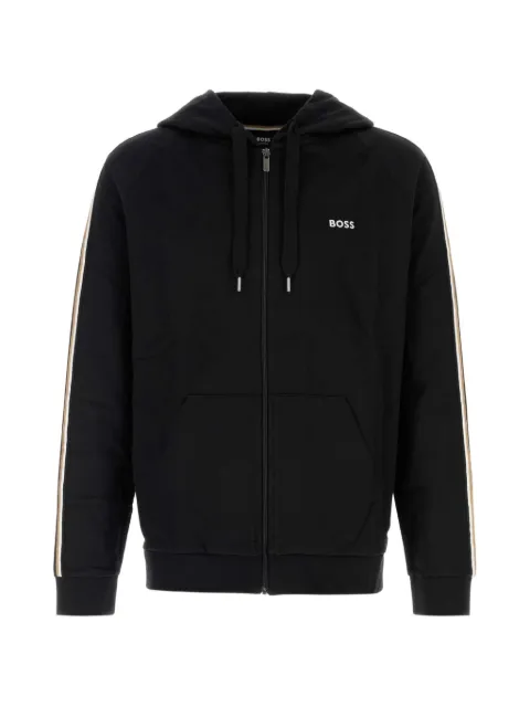 BOSS cotton full-zip hoodie with striped sleeves