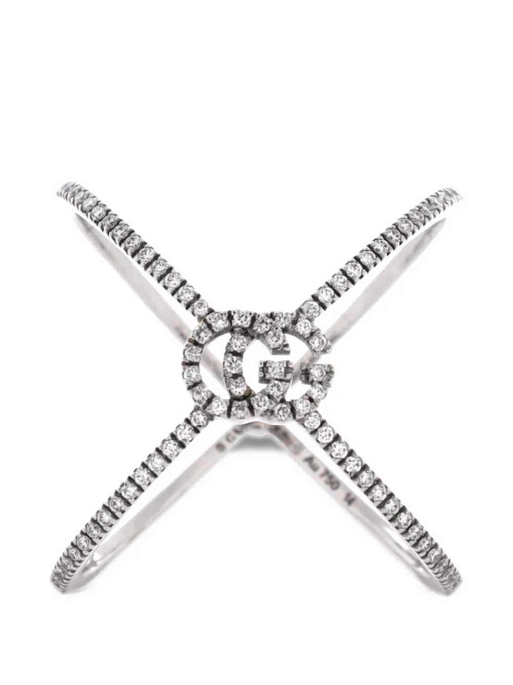 Gucci Pre-Owned GG Running Cross 18K White Gold and Pave Diamonds ring - Argento