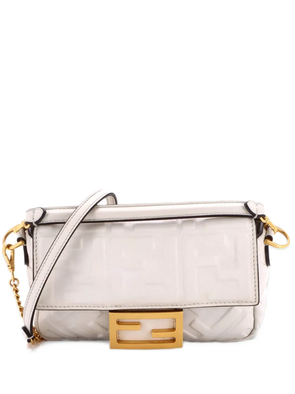 Fendi Pre-Owned Baguette NM Bag Zucca Embossed Leather Mini crossbody bag - White
