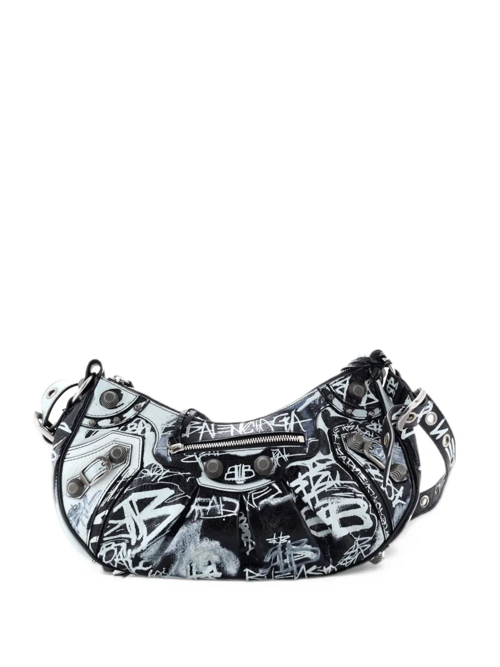 Balenciaga Pre-Owned Le Cagole Graffiti Giant Studs Leather Small shoulder bag - Nero