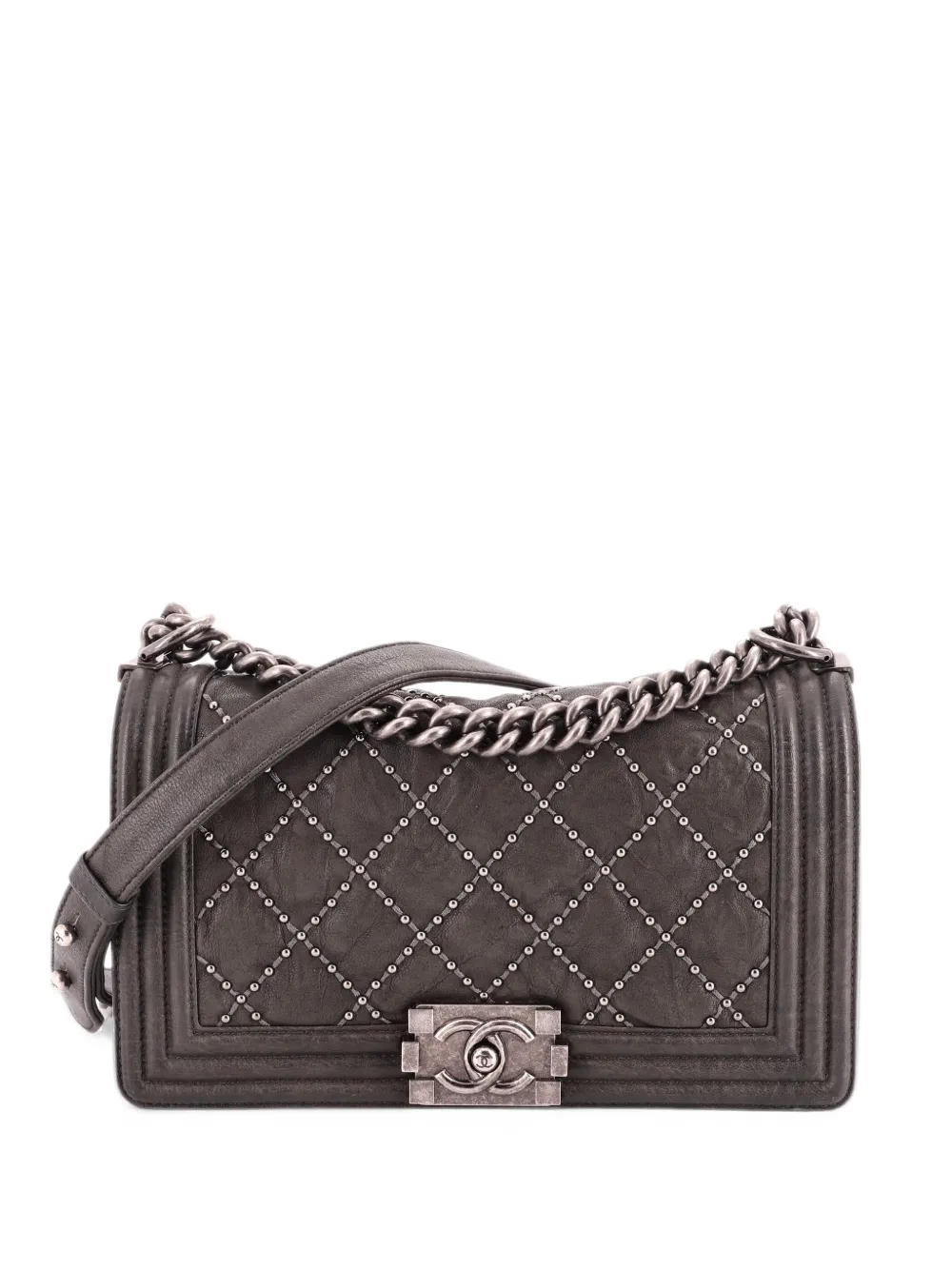 CHANEL Pre-Owned Boy Flap Bag Studded Quilted Distressed Calfskin Old Medium shoulder bag - Nero