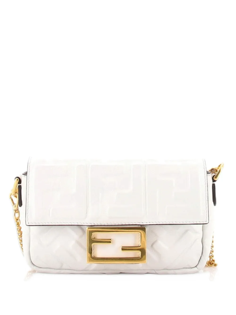 Fendi Pre-Owned Baguette NM Bag Zucca Embossed Leather Mini crossbody bag - White