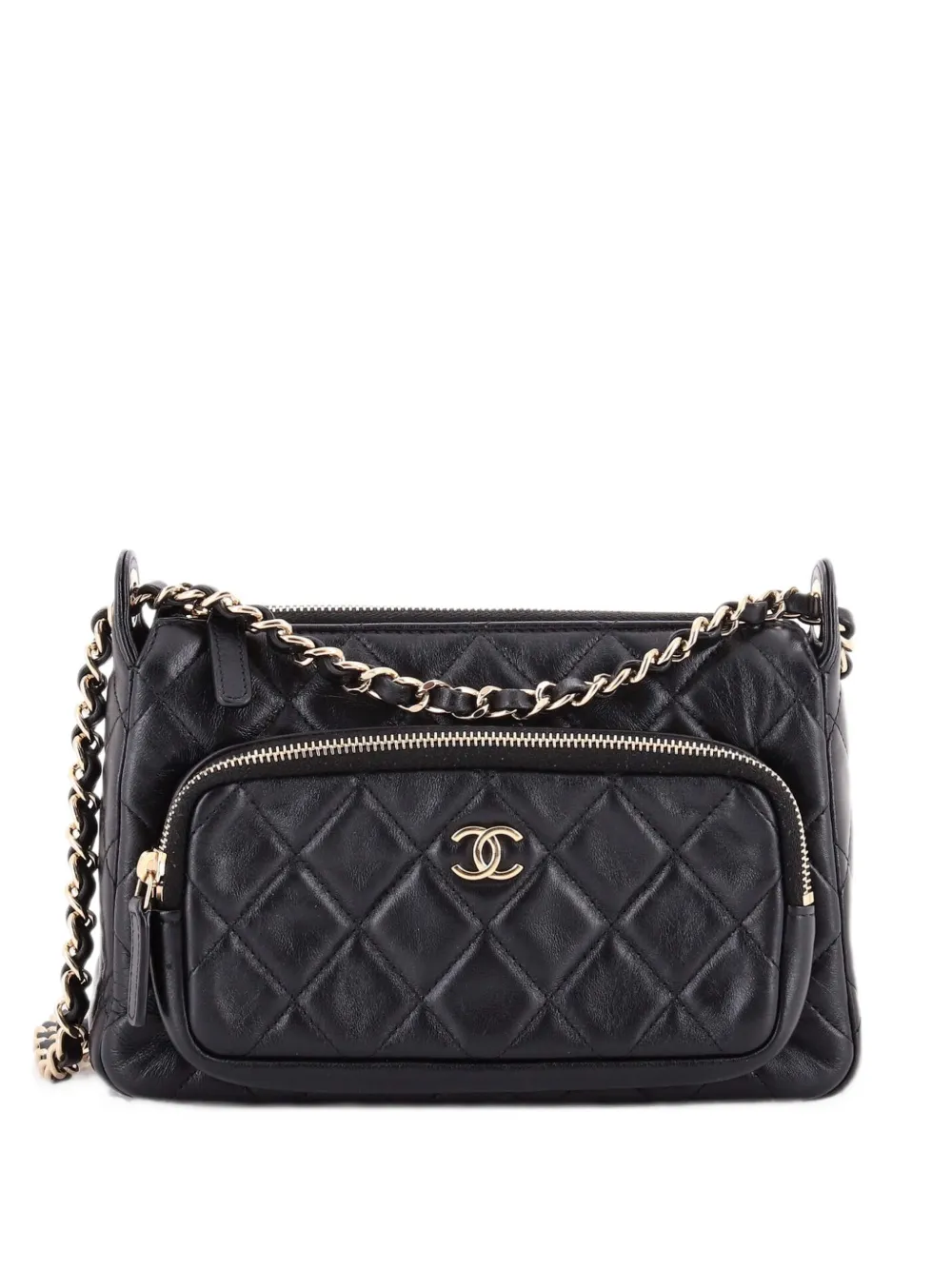 CHANEL Pre-Owned CC Front Pocket Zip Clutch with Chain Quilted Lambskin Large shoulder bag - Nero
