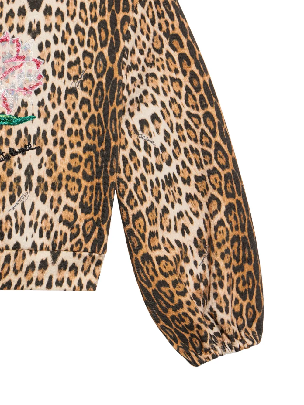 Roberto Cavalli Junior leopard-print floral-embroidered hoodie Beige