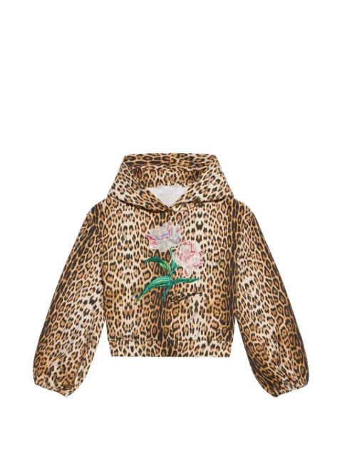 Roberto Cavalli Junior leopard-print floral-embroidered hoodie