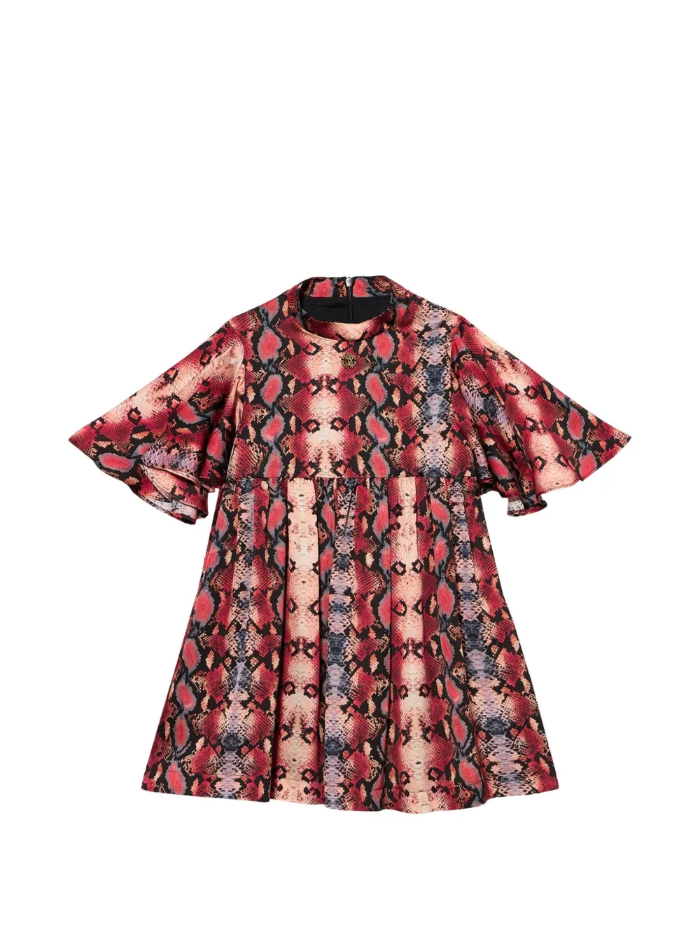 Roberto Cavalli Junior snakeskin-print flutter-sleeve dress Rood