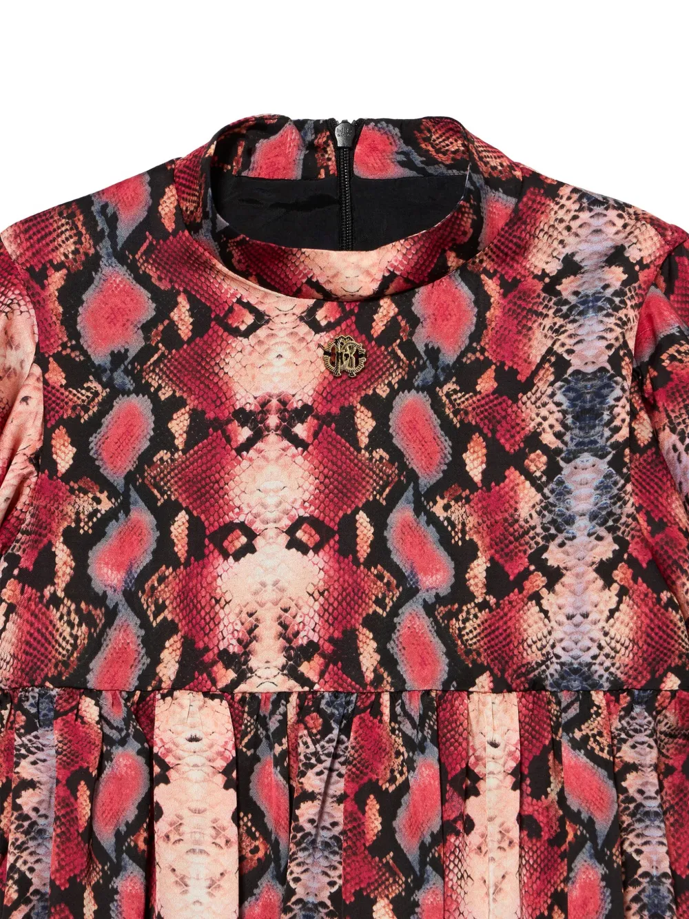 Roberto Cavalli Junior snakeskin-print flutter-sleeve dress Rood