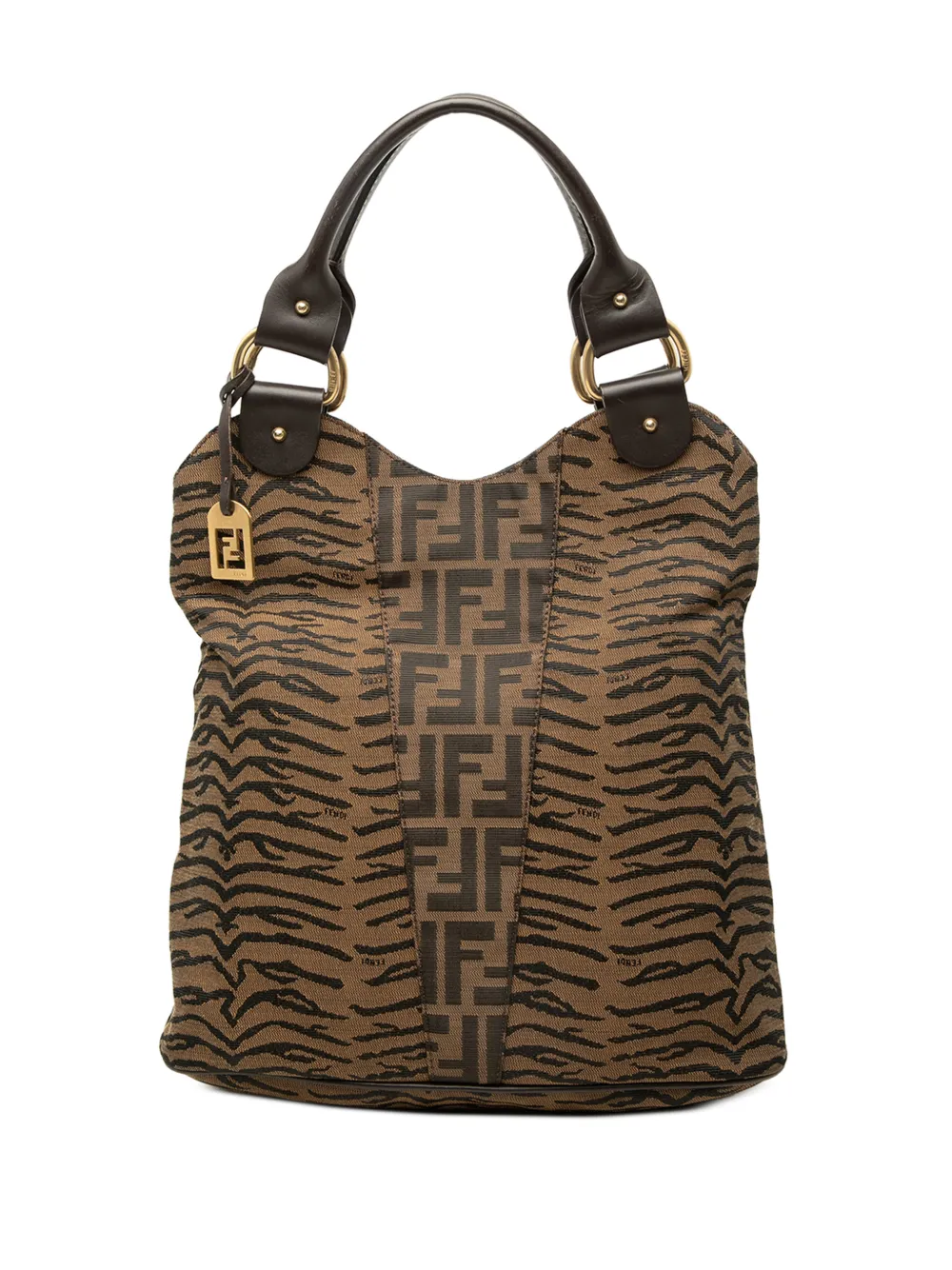 Fendi Pre-Owned 2000-2010 Zucca Zebra Print Canvas Diavolo Trapezio tote bag - Brown
