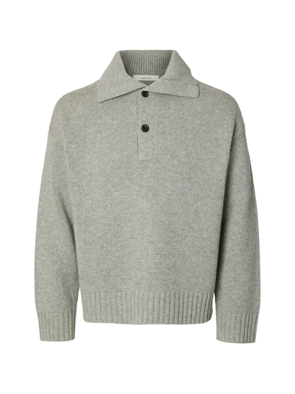 SELECTED Cody rib-trimmed polo-collar sweater Grijs