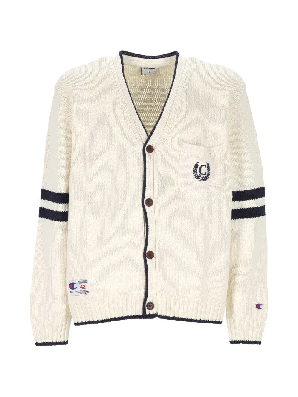 Champion logo-embroidered striped-sleeve cardigan - Tons neutres Champion logo-embroidered striped-sleeve cardigan - Tons neutres