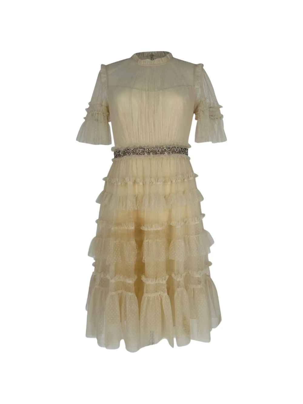 Needle & Thread lace tulle tiered midi dress - Toni neutri