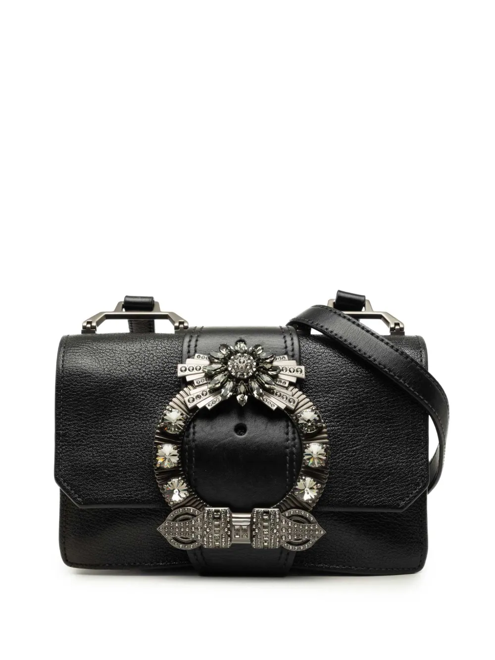Miu Miu Pre-Owned 2010-2026 Goatskin Madras Soft Calf Crystal Embellished crossbody bag - Nero