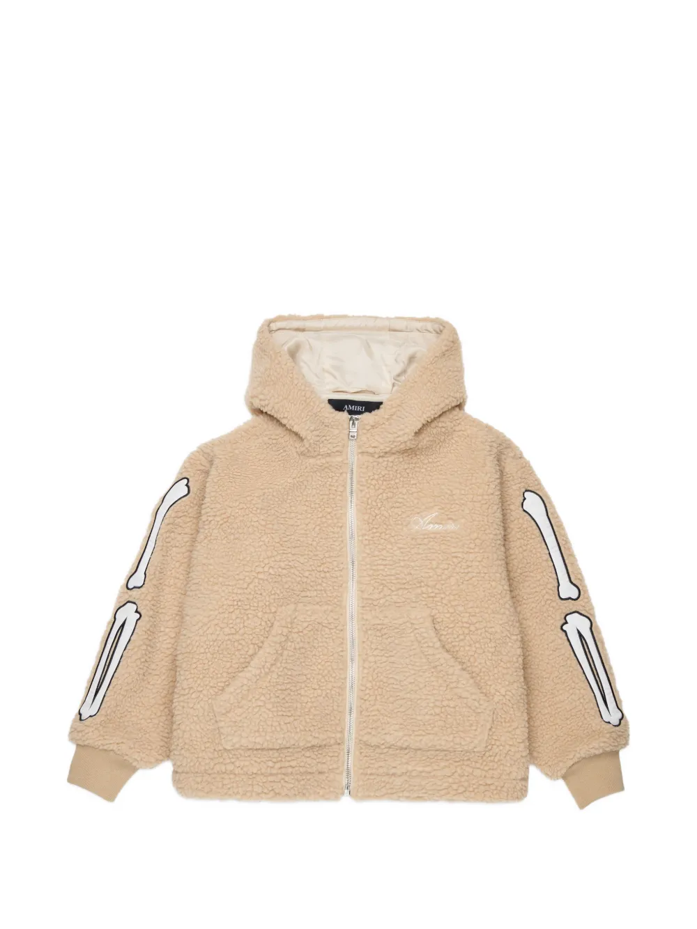 AMIRI KIDS bones-appliqué hooded bomber jacket Beige