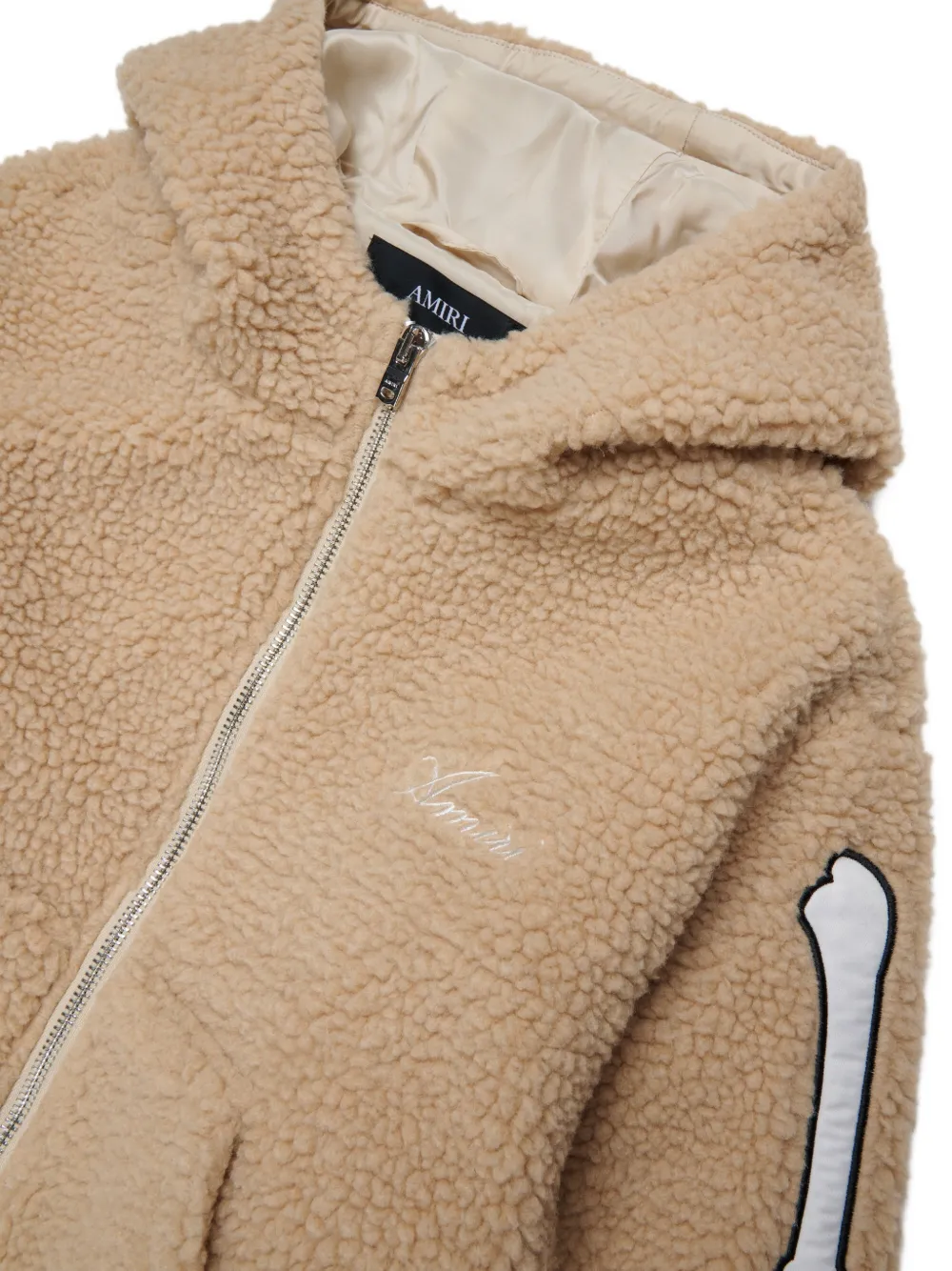 AMIRI KIDS bones-appliqué hooded bomber jacket Beige