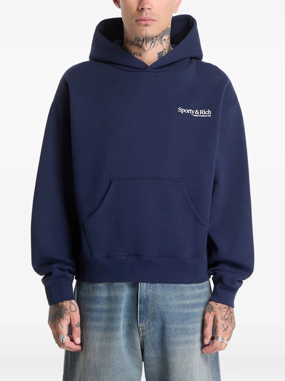 Sporty & Rich Modern logo-print hoodie Blauw