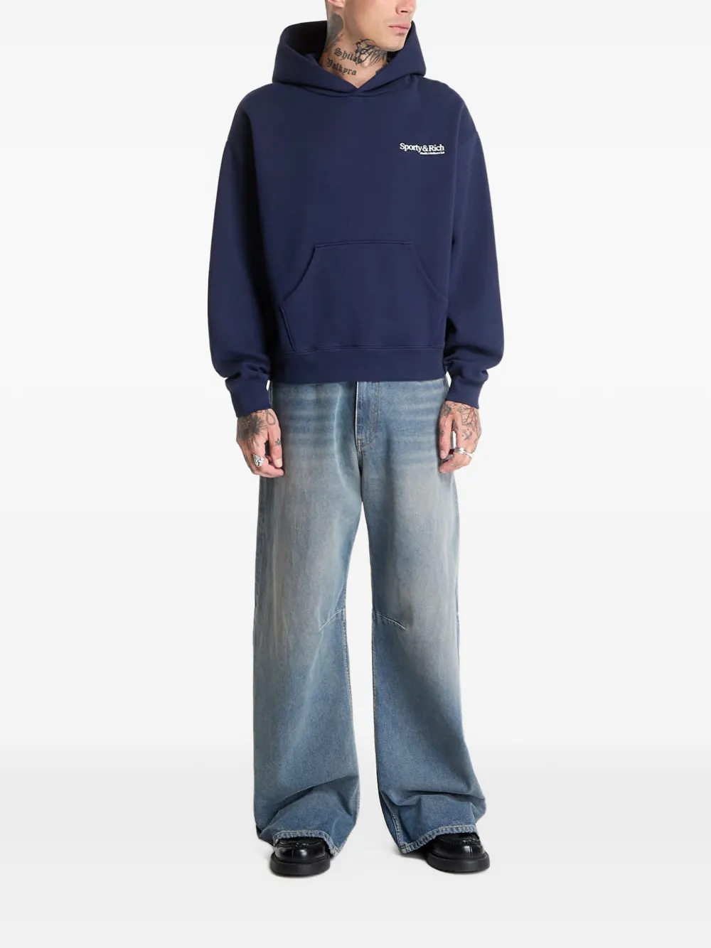 Sporty & Rich Modern logo-print hoodie Blauw