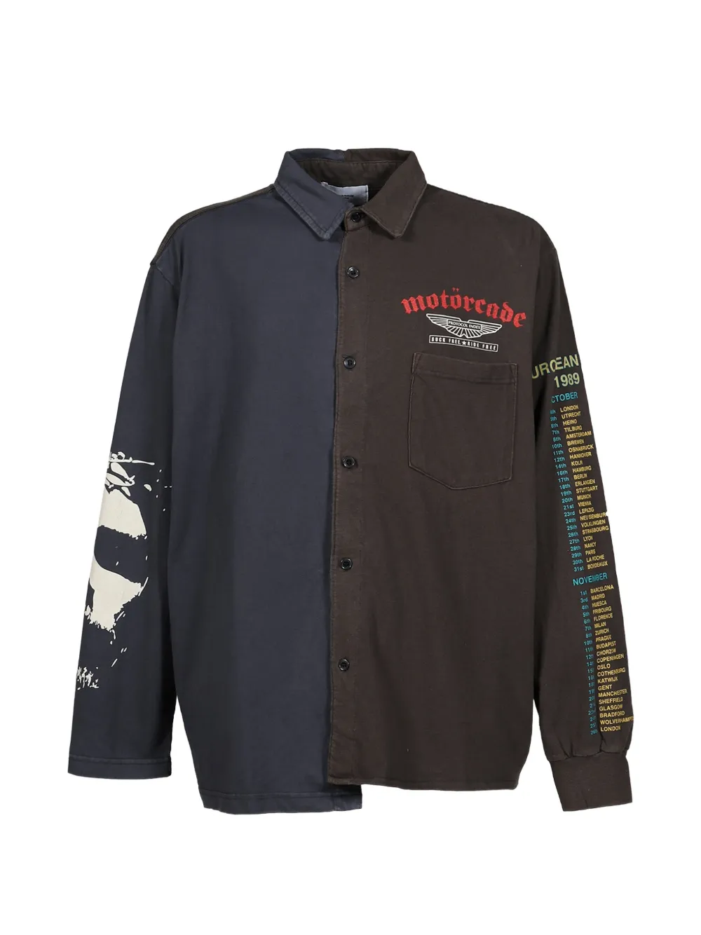 PROTOCOL INDEX graphic-print panelled shirt - Blue