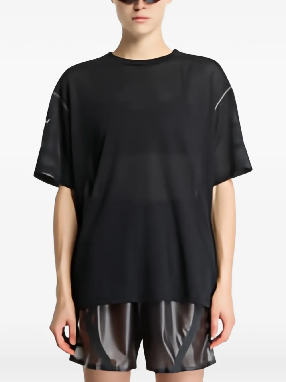 Mizuno x Han Kjøbenhavn mesh-panelled logo-print T-shirt Zwart
