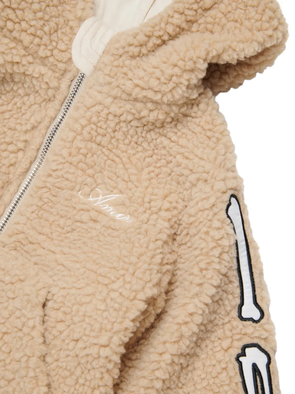 AMIRI KIDS bone-appliqué teddy jacket Beige
